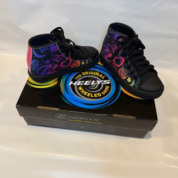 Heelys Black & Rainbow High Top Sneakers – Size 2 - Picture 1 of 5